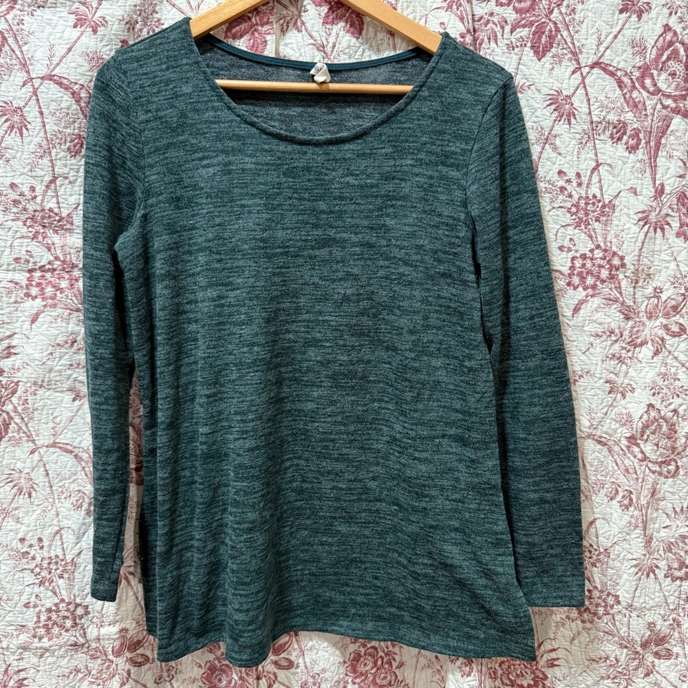Hello Miz Green Long Sleeve Top w/ Tan Elbow Patches Size M